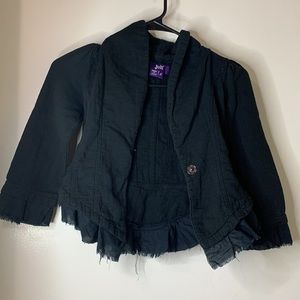 Black One Button Up Jacket With Distressed Detailing